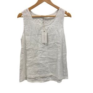 Viola Borghi Linen Eyelet Back Tank Top White Sleeveless M Made in Italy NWT